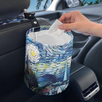 Fuibeng Oil Painting Starry Car Trash Bag, Hanging Car Organizer And Storage Bag, Trash Bin For Car Accessories, Vehicle, Travelling, Camping
