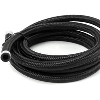 Qwork 6An Braided Fuel Line Hose, Push-On Fuel Line, Pressure Injection Hose, 10Ft -6An Black Fuel Oil Hose Fuel Line For 3/8"" Tube Size, Used For Gas, Diesel, Biodiesel Fuel, Engine Oil, Hydraulic