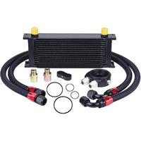 Evil Energy 16 Row Oil Cooler Kit, 10An Transmission Engine Cooler British Radiator Universal Aluminium Black