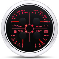 Artilaura Auto Gauge 4In1 Multifunction Meter- Oil Pressure/Water Temp/Fuel Level/Voltmeter 85Mm 3 3/8"" Automotive Boat Gauge For Car Marine (Black And Silver)