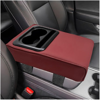 Suvnie Car Center Console Armrest Pillow, Memory Foam Auto Armrest Box Cover With Cup Holder & Phone Holder, Waterproof Leather Arm Rest Protector Cushion, Interior Car Accessories (Wine Red)