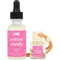 Car Air Freshener & Refill Bundle - Hanging Scent Diffuser For Car, Long-Lasting Essential Oil Car Fragrance, Reusable Glass Bottle + Refill, 2 Pack (Cotton Candy)
