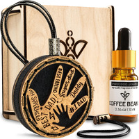 @Woodoo.Ukraine Wood Car Air Freshener - Handcrafted Air Freshener - Fathers Hands Fragrance Oil Diffuser In Wooden Gift Box - Fathers Day Gift For Car With Coffee Beans Scent Fragrance Oil - 10 Ml