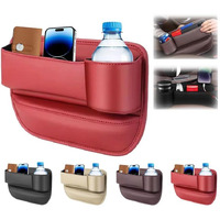 Oddmmo Car Leather Cup Holder Gap Bag, Car Seat Gap Filler Organizer With Water Cup Holder And Phone Charging Hole, Adjustable Leather Cup Holder Seat Gap Organizer, Car Seat Gap Filler Organizer