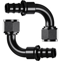 2Pcs 90 12An Female To 3/4"" Push Lock Hose Fitting End For Rubber Fuel Line, Black Hard Two Stage Barb Aluminum Anodized Connector, Automotive Accessories For Vehicle Fuel Oil Line Modification
