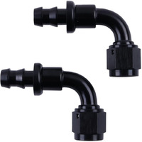 Zap Performance 6An Female To 3/8 Inch Barb Hose Fitting 90 Degree Black Push-On/Lock Fuel Cooler Kits, Fitting For Rubber Fuel Oil Line (2 Pcs)