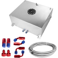 Edicapo Universal 20 Gallon 80L Fuel Cell Tank Polished Aluminum Silver With Cap/Level Sender/12Ft Oil Feed Line