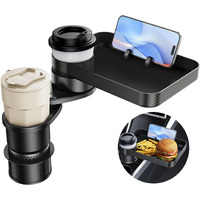 Dicmky Car Double Cup Holder Tray Table, Swivel Car Food Tray Table For Front/Rear Passenger Seat For Eating, Cup Holder Expander With Phone Holder, Drink Sauce Holder For Car, Road Trip Essentials