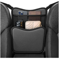 Fsturios Car Organizer Storage Between Seats, Nappa Leather Front Seat Storage Bag With Tissue Holder, Automotive Console Hanging Net Pocket Handbag Holder For Phone Document (Black)