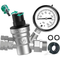 Morvat Premium Lead-Free Nickel Plated Brass Rv Water Pressure Regulator Adjustable Valve With Oil Filled Gauge For Camper, Includes Screwdriver, Roll Of Teflon Tape & 2 Extra Rubber Washers