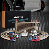 G-Plus 10 Row An10 Universal Engine Transmission Oil Cooler Kit Oil Filter Relocation Kit Aluminum Gold