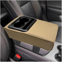 Suvnie Car Center Console Armrest Pillow, Memory Foam Auto Armrest Box Cover With Cup Holder & Phone Holder, Waterproof Leather Arm Rest Protector Cushion, Interior Car Accessories (Beige)