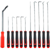Hiquodin 11 Pcs Hook And Pick Tool Set With Protective Tips, Long And Short Mechanic Pick & Hook Puller, Precision Automotive Pick Set For Removing Oil Seals, O Rings, Gaskets (Red)
