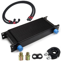 Htracing 16 Row An10 10An Transmission Oil Cooler Kit Stacked Plate Universal British Radiator Oil Cooler Condenser With Fuel Line Hose Mounting Nut Adapter Fuel Hose Clamp Aluminium Alloy Black