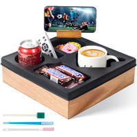 Felizshop Couch Cup Holder Tray - Spill-Proof Wooden Sofa Organizer With Silicone Insert For Snacks, Drinks, Remote & Phone, Waterproof Caddy For Bed, Car, Rv & Living Room (Black)