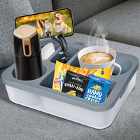 Terralyx Couch Cup Holder,Couch Caddy With Handle For Car Back Seat,Beach,Waterproof Anti Spill Bed Caddy Organizer,Movie Night Sofa Arm Tray For Snack Beverage Remote With Phone Stand(Gray)