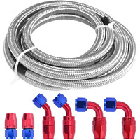 12Ft Fuel Line 6An Braided Oil Stainless Steel Fuel Hose W/ 6 Pcs An6 Hose Compatible For Kit (Silver + 6Pcs)