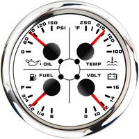 Artilaura 4In1 Auto Gauge Oil Pressure Water Temp 240-33Ohm/0-190Ohm Fuel Gauge Volt 85Mm 3 3/8"" Multifunctional Electric Meter For Car Marine Boat (White)