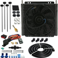 American Volt Heavy Duty 11"" Transmission Oil Cooler 9"" Inch Electric Fan & 6An In-Line Hose Thermostat Switch Wiring Kit (140'F On - 125'F Off)