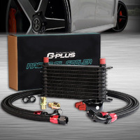 G-Plus 10 Row An10-10An Universal Engine Transmission Oil Cooler Kit Oil Filter Relocation Kit Aluminum Radiator Oil Cooler Condenser Black