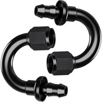 2Pcs 180 6An Female To 3/8"" Push Lock Hose Fitting End For Rubber Fuel Line, Black Hard Two Stage Barb Aluminum Anodized Connector, Automotive Accessories For Vehicle Fuel Oil Line Modification
