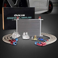 G-Plus Universal 25 Row An10-10An Silver Engine Transmission Oil Cooler Kit & Oil Filter Relocation Kit Aluminum