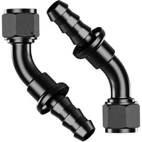 2Pcs 45 10An Female To 5/8"" Push Lock Hose Fitting End For Rubber Fuel Line, Black Hard Two Stage Barb Aluminum Anodized Connector, Automotive Accessories For Vehicle Fuel Oil Line Modification