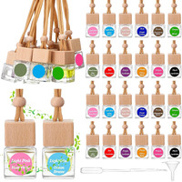 Reallnaive 100 Pcs 10Ml Car Diffuser Bottles Empty Bulk Appreciation Gifts Hanging Glass Car Diffuser Bottles With Labels 12 Color Air Freshener For Essential Oils Aromatherapy Fragrance (Square)