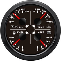 Artilaura Auto Gauge 4In1 Multifunction Meter- Oil Pressure/Water Temp/Fuel Level/Voltmeter 85Mm 3 3/8"" Automotive Boat Gauge For Car Marine(Black)