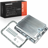 A-Premium Polished Finned Aluminum Transmission Oil Pan, With Drain Plug, Bolts And Gasket, Compatible With Gm 700R4 4L60 4L60E, 2-5/8"" Pan Depth