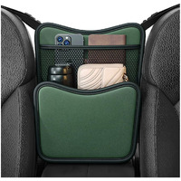 Fsturios Car Organizer Storage Between Seats, Nappa Leather Front Seat Storage Bag With Tissue Holder, Automotive Console Hanging Net Pocket Handbag Holder For Phone Document (Green)