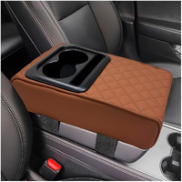 Suvnie Car Center Console Armrest Pillow, Memory Foam Auto Armrest Box Cover With Cup Holder & Phone Holder, Waterproof Leather Arm Rest Protector Cushion, Interior Car Accessories (Diamond, Brown)