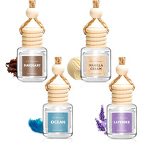 Aroic 4 Pack Car Air Freshener Hanging, Wooden Lid Essential Oil Air Freshener Hanging Car Diffuser, Natural Slow-Release Aroma For Auto Interior, Long-Lasting Fragrance Alternative To Spray Perfumes