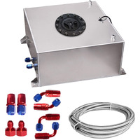 Edicapo Universal 10 Gallon 40L Fuel Cell Tank Polished Aluminum Silver With Cap/Level Sender/12Ft Oil Feed Line