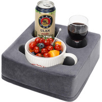 G Good Gain Couch Cup Holder Pillow, Spill-Proof Sofa Drink Cup Holder & Multi-Use Organizer For Sofa, Bed, Car, Beach - Holds Mugs, Phone, Snacks, Remote Control, Keeptemp Design (Grey)