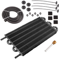 6 Row Transmission Oil Cooler,Universal 6 Pass Aluminum Remote 5/16"" Engine Oil Cooler Kit Radiator With Hose Mounting Kit
