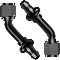2Pcs 45 6An Female To 3/8"" Push Lock Hose Fitting End For Rubber Fuel Line, Black Hard Two Stage Barb Aluminum Anodized Connector, Automotive Accessories For Vehicle Fuel Oil Line Modification