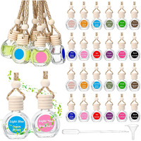 Reallnaive 100 Pcs 10Ml Car Diffuser Bottles Empty Bulk Appreciation Gifts Hanging Glass Car Diffuser Bottles With Labels 12 Color Air Freshener For Essential Oils Aromatherapy Fragrance (Oblate)