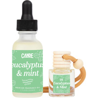 Car Air Freshener & Refill Bundle - Hanging Scent Diffuser For Car, Long-Lasting Essential Oil Car Fragrance, Reusable Glass Bottle + Refill, 2 Pack (Eucalyptus & Mint)