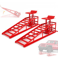 Lockietta 2 Pcs Hydraulic Car Ramps With Wheels, 11050Lbs 5T Heavy Duty Car Ramp With Hydraulic Jack, Portable Car Lifts For Oil Changes For Home Garage, 9""-14.2"" Lifts, Red