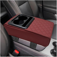 Suvnie Car Center Console Armrest Pillow, Memory Foam Auto Armrest Box Cover With Cup Holder & Phone Holder, Waterproof Leather Arm Rest Protector Cushion, Interior Car Accessories (Diamond, Wine Red)