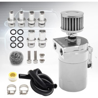 Htostar Racing Thick Shell Baffled Oil Catch Can Coolant Fuel Catch Can Reservoir Kit With Breather - Silver