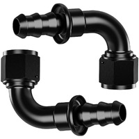 2Pcs 90 10An Female To 5/8"" Push Lock Hose Fitting End For Rubber Fuel Line, Black Hard Two Stage Barb Aluminum Anodized Connector, Automotive Accessories For Vehicle Fuel Oil Line Modification