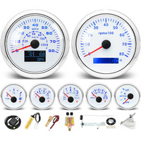 Mh 7 Boat Gauge Set - 3-3/8"" Gps Speedometer, Tachometer, 2-1/16"" Oil Pressure Gauge,Fuel Level,Water Temperature,Voltmeter,Trim Marine Meter Kit Waterproof 7 Color For Auto (White)