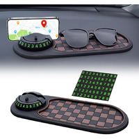 Multifunction Car Anti-Slip Mat Auto Phone Holder, Rotatable Anti Skid Car Dashboard Pad With Temporary Parking Numbe, Universal Anti-Slip Pad (Red Checkered Pattern)