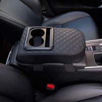 Fqmy Auto Center Console Armrest Pillow, Leather Car Armrest Cushion With Cup Holder, Phone Holder, Universal Car Armrest Box Cover Protector Car Interior Accessories For Most Vehicles
