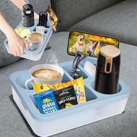 Terralyx Couch Cup Holder,Couch Caddy With Handle For Car Back Seat,Beach,Waterproof Anti Spill Bed Caddy Organizer,Movie Night Sofa Arm Tray For Snack Beverage Remote With Phone Stand(Blue)