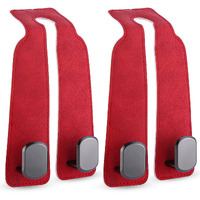 2Pcs Car Seat Hooks For Headrest, Sued Leather And Zinc Alloy Purse Hook For Car, Double Hooks Purse Holder For Car & Mobile Phone Holder, Car Seat Hanger For Purses & Bags (Red & Silver)