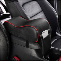 Shmzk Car Armrest Cushion, Memory Foam Auto Armrest Cushion Pad With Phone Holder Storage Bag, Leather Center Console Armrest Pillow For Most Vehicles, Universal Car Accessories (Black&Red)