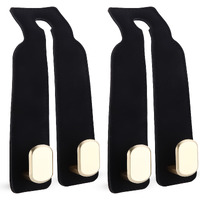 2Pcs Car Seat Hooks For Headrest, Sued Leather & Zinc Alloy Purse Hook For Car, Double Hooks Purse Holder For Car & Mobile Phone Holder, Car Seat Hanger Hooks For Purses And Bags (Black & Matt Gold)